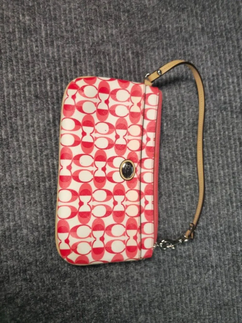 Coach Pink Signature Canvas Wristlet | Zip Pouch Clutch Wallet